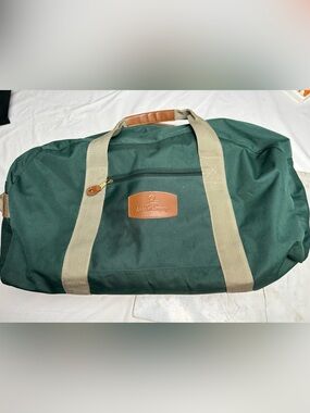 Vintage Texaco Additive Green Canvas Weekender Duffel Bag with Tan Straps